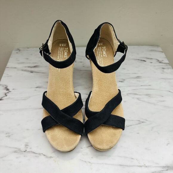 TOMS Clarissa Black Suede Leather Wedge Sandal Women’s Size 8.5 - Picture 8 of 10